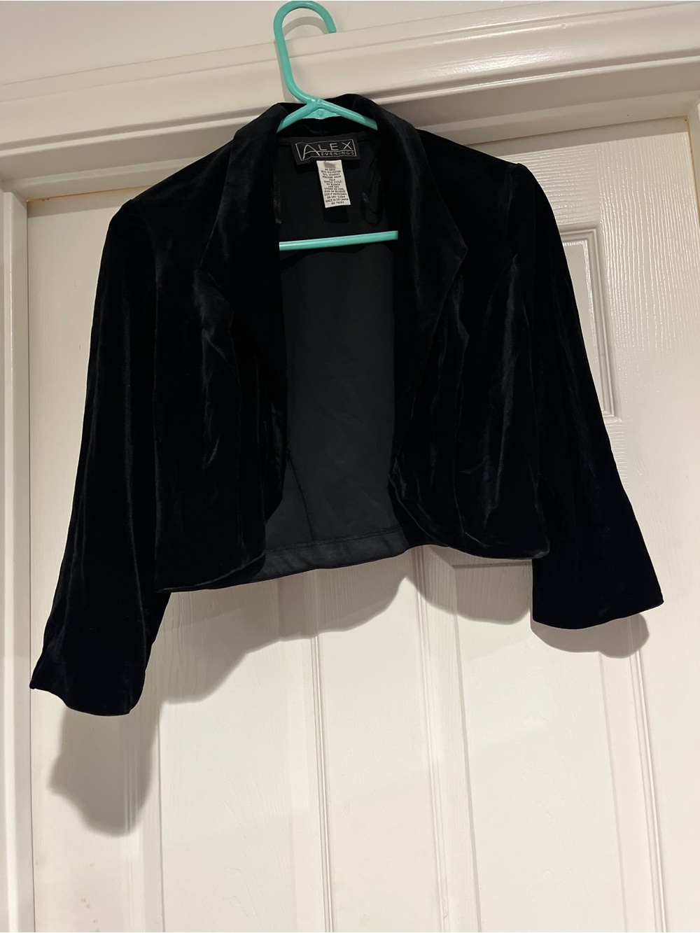 Alex Evenings Black Velvet Open-Front Cropped Blazer